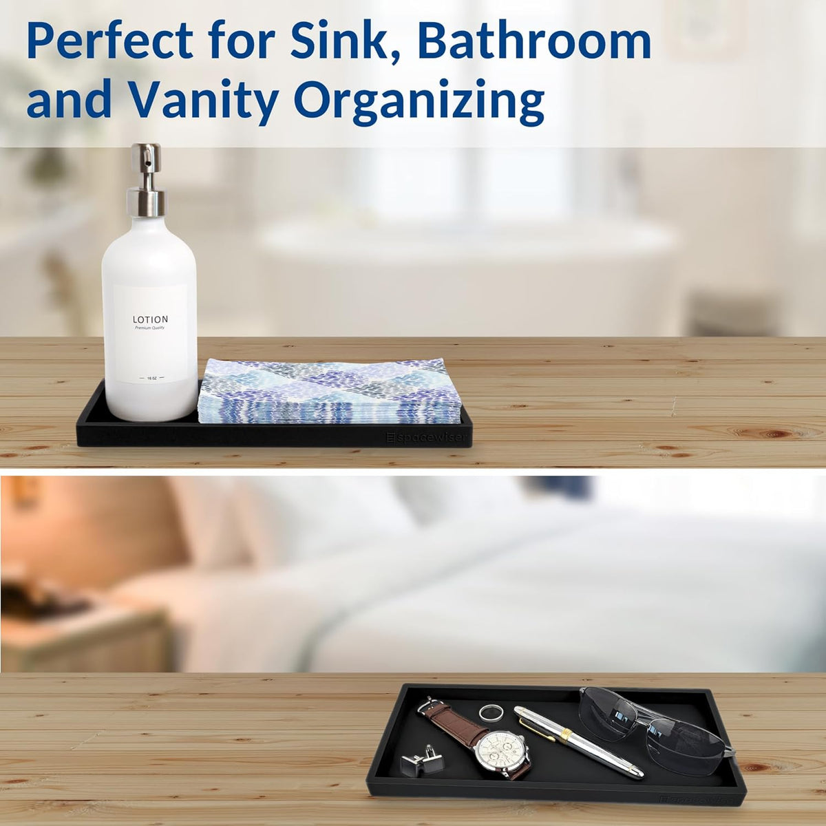 Countertop and Vanity Tray - Small 7.7” Silicone Tray for Soap Dispenser Bottles, Sponge Holder for Kitchen Sink Caddy Organizer, Bathroom Trays, Dish Soap Holder for Kitchen Counter, Keys