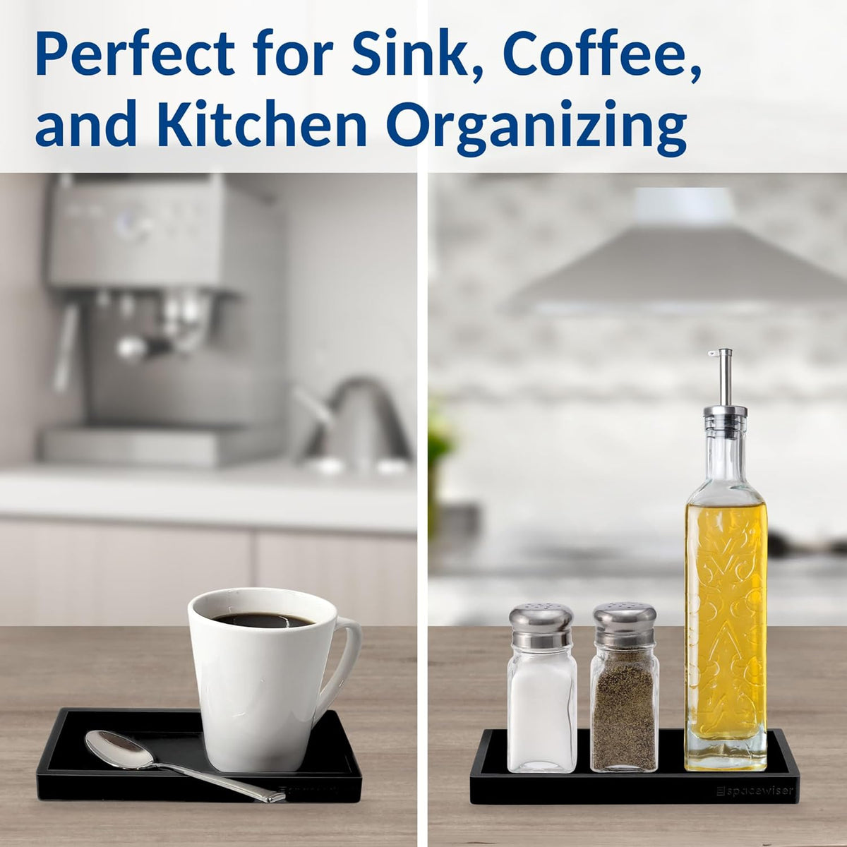 Countertop and Vanity Tray - Small 7.7” Silicone Tray for Soap Dispenser Bottles, Sponge Holder for Kitchen Sink Caddy Organizer, Bathroom Trays, Dish Soap Holder for Kitchen Counter, Keys