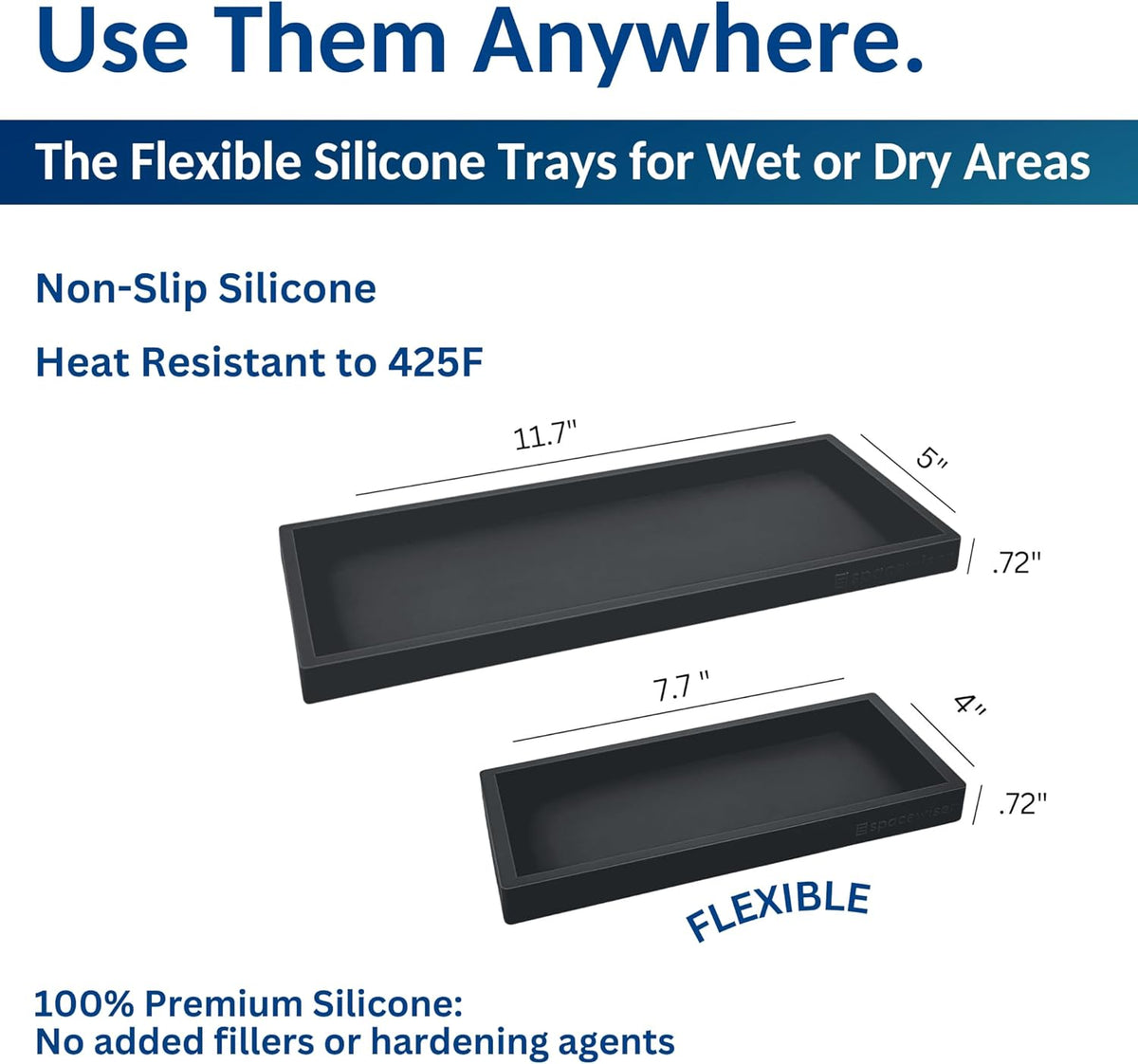 Countertop and Vanity Tray - Small 7.7” Silicone Tray for Soap Dispenser Bottles, Sponge Holder for Kitchen Sink Caddy Organizer, Bathroom Trays, Dish Soap Holder for Kitchen Counter, Keys