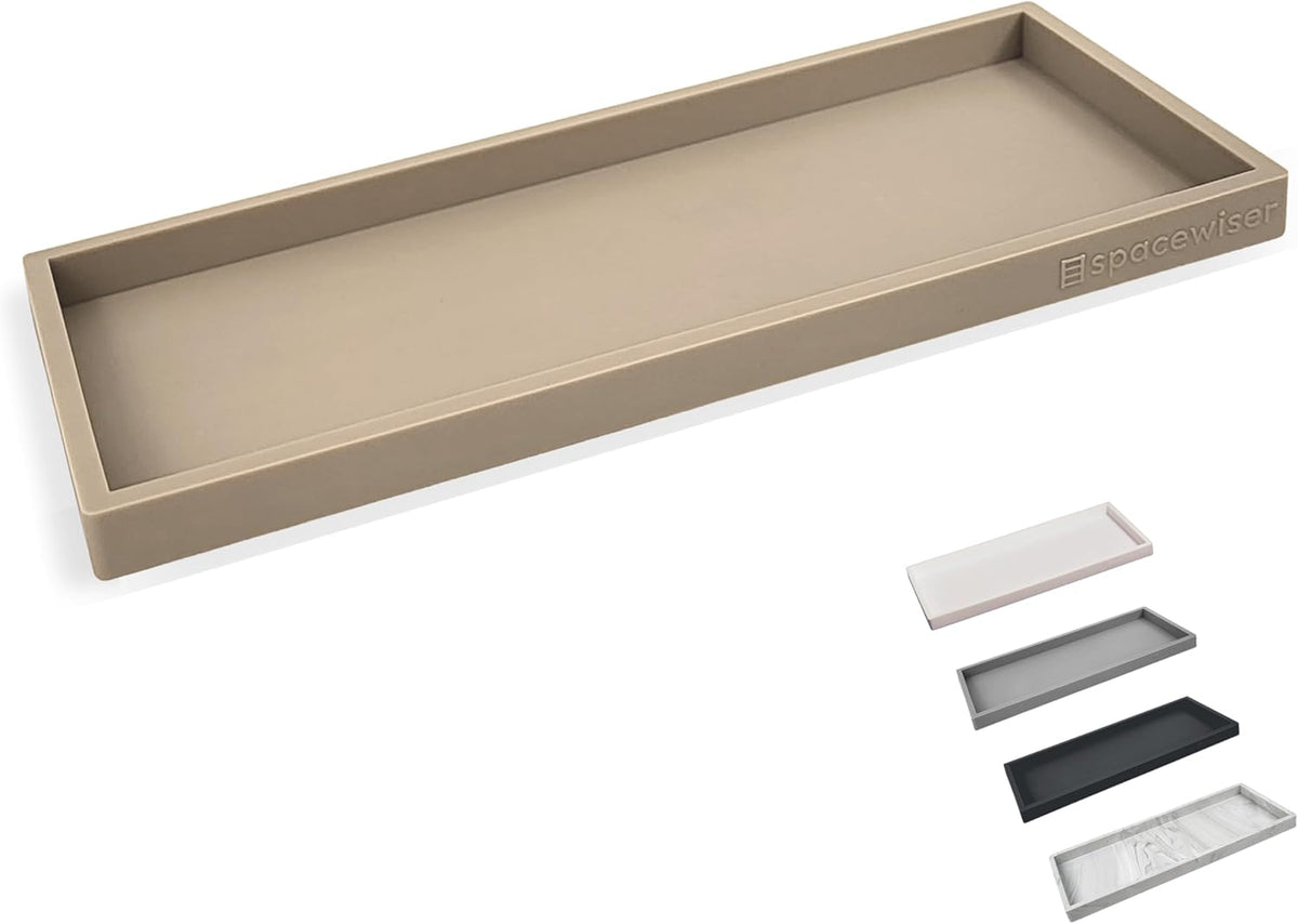 Countertop and Vanity Tray - Small 7.7” Silicone Tray for Soap Dispenser Bottles, Sponge Holder for Kitchen Sink Caddy Organizer, Bathroom Trays, Dish Soap Holder for Kitchen Counter, Keys