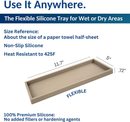 Countertop and Vanity Tray - Small 7.7” Silicone Tray for Soap Dispenser Bottles, Sponge Holder for Kitchen Sink Caddy Organizer, Bathroom Trays, Dish Soap Holder for Kitchen Counter, Keys
