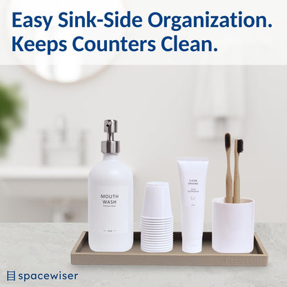 Countertop and Vanity Tray - Small 7.7” Silicone Tray for Soap Dispenser Bottles, Sponge Holder for Kitchen Sink Caddy Organizer, Bathroom Trays, Dish Soap Holder for Kitchen Counter, Keys