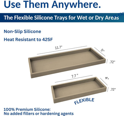 Countertop and Vanity Tray - Small 7.7” Silicone Tray for Soap Dispenser Bottles, Sponge Holder for Kitchen Sink Caddy Organizer, Bathroom Trays, Dish Soap Holder for Kitchen Counter, Keys