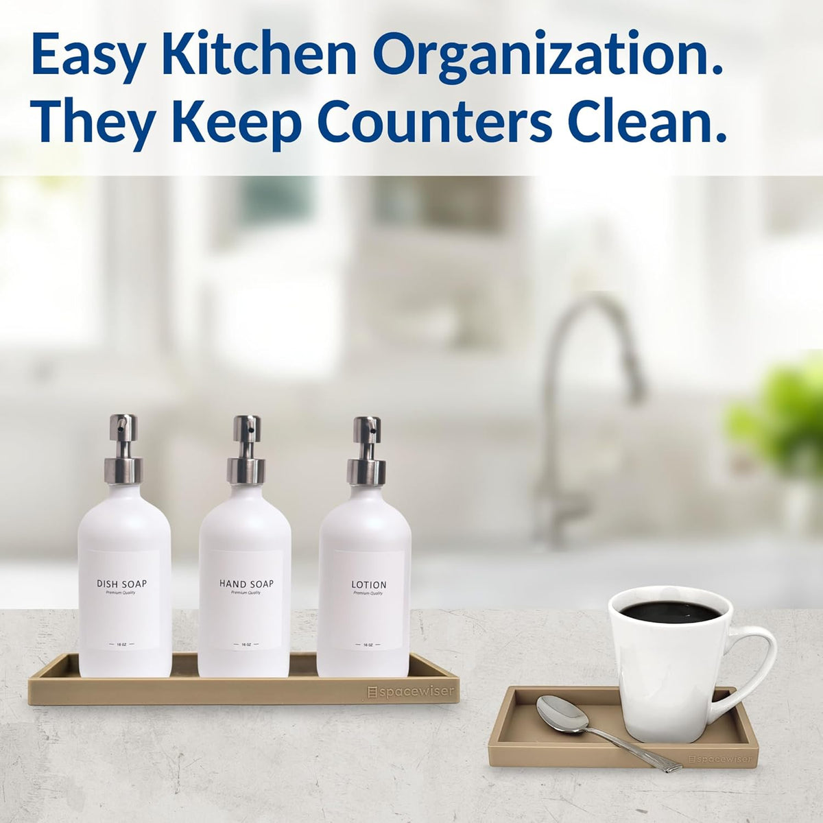 Countertop and Vanity Tray - Small 7.7” Silicone Tray for Soap Dispenser Bottles, Sponge Holder for Kitchen Sink Caddy Organizer, Bathroom Trays, Dish Soap Holder for Kitchen Counter, Keys