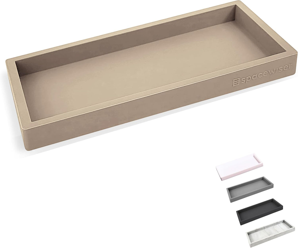 Countertop and Vanity Tray - Small 7.7” Silicone Tray for Soap Dispenser Bottles, Sponge Holder for Kitchen Sink Caddy Organizer, Bathroom Trays, Dish Soap Holder for Kitchen Counter, Keys