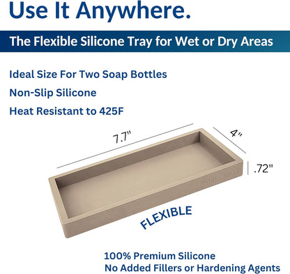 Countertop and Vanity Tray - Small 7.7” Silicone Tray for Soap Dispenser Bottles, Sponge Holder for Kitchen Sink Caddy Organizer, Bathroom Trays, Dish Soap Holder for Kitchen Counter, Keys