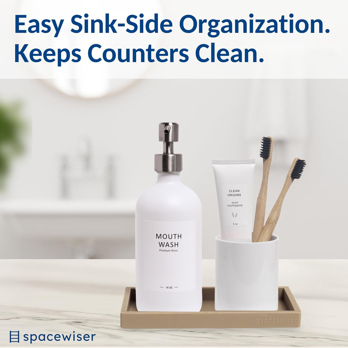 Countertop and Vanity Tray - Small 7.7” Silicone Tray for Soap Dispenser Bottles, Sponge Holder for Kitchen Sink Caddy Organizer, Bathroom Trays, Dish Soap Holder for Kitchen Counter, Keys