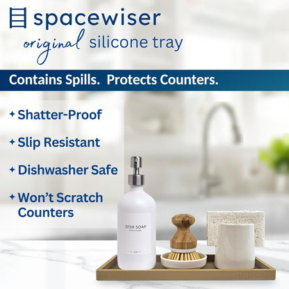 Countertop and Vanity Tray - Small 7.7” Silicone Tray for Soap Dispenser Bottles, Sponge Holder for Kitchen Sink Caddy Organizer, Bathroom Trays, Dish Soap Holder for Kitchen Counter, Keys