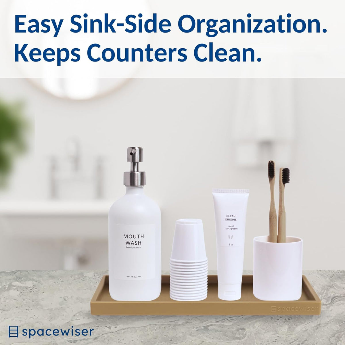 Countertop and Vanity Tray - Small 7.7” Silicone Tray for Soap Dispenser Bottles, Sponge Holder for Kitchen Sink Caddy Organizer, Bathroom Trays, Dish Soap Holder for Kitchen Counter, Keys