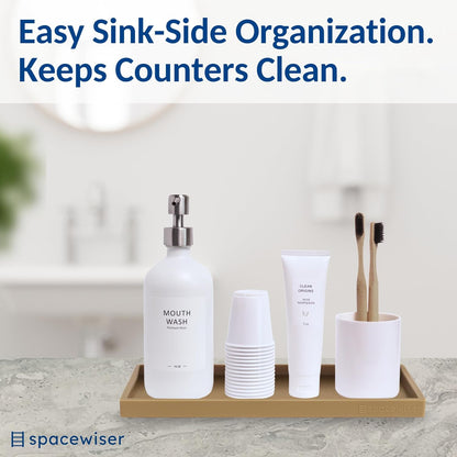 Countertop and Vanity Tray - Small 7.7” Silicone Tray for Soap Dispenser Bottles, Sponge Holder for Kitchen Sink Caddy Organizer, Bathroom Trays, Dish Soap Holder for Kitchen Counter, Keys