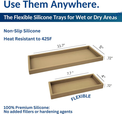 Countertop and Vanity Tray - Small 7.7” Silicone Tray for Soap Dispenser Bottles, Sponge Holder for Kitchen Sink Caddy Organizer, Bathroom Trays, Dish Soap Holder for Kitchen Counter, Keys