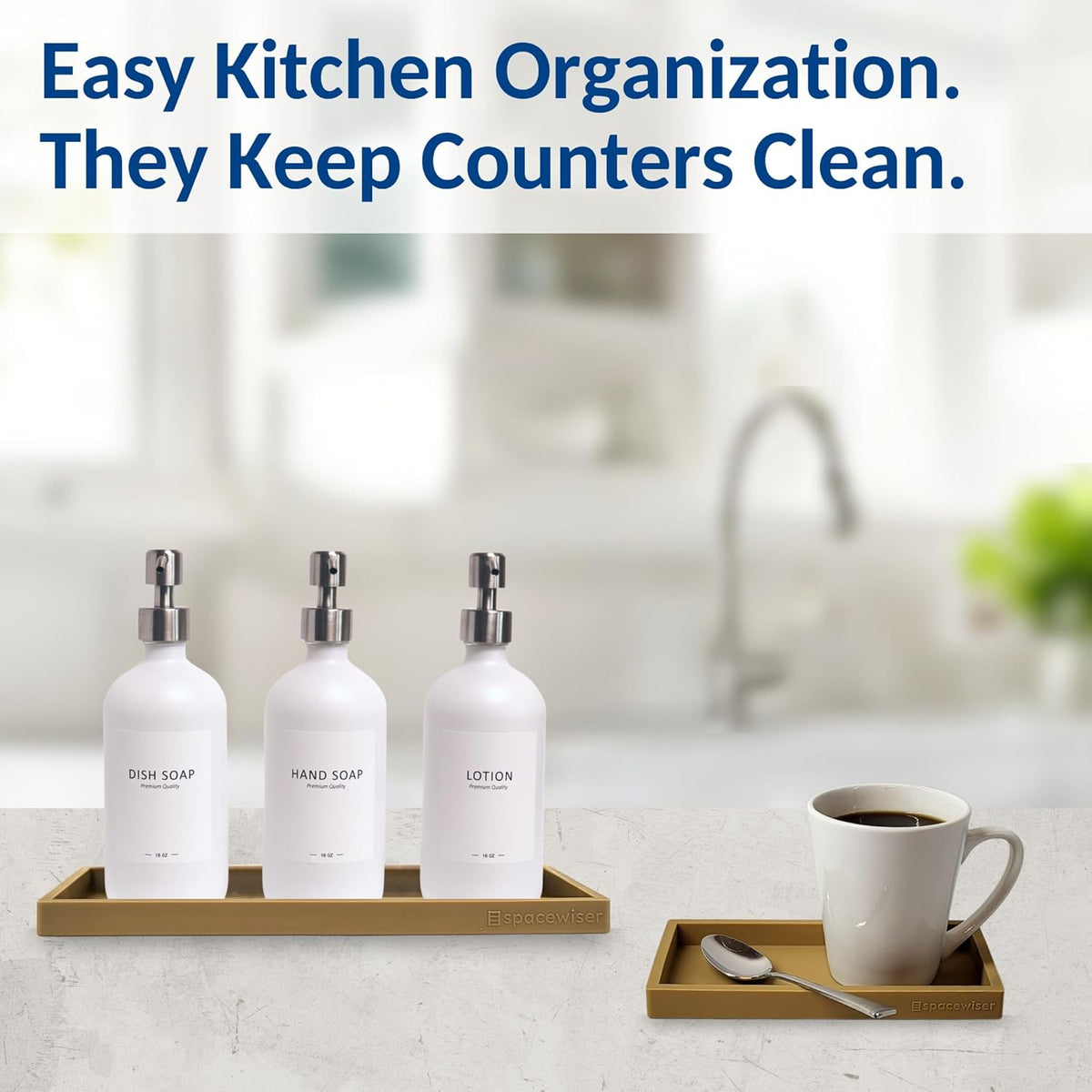 Countertop and Vanity Tray - Small 7.7” Silicone Tray for Soap Dispenser Bottles, Sponge Holder for Kitchen Sink Caddy Organizer, Bathroom Trays, Dish Soap Holder for Kitchen Counter, Keys