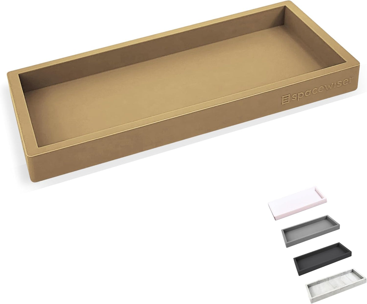 Countertop and Vanity Tray - Small 7.7” Silicone Tray for Soap Dispenser Bottles, Sponge Holder for Kitchen Sink Caddy Organizer, Bathroom Trays, Dish Soap Holder for Kitchen Counter, Keys