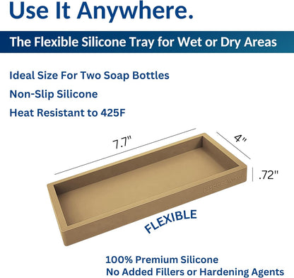 Countertop and Vanity Tray - Small 7.7” Silicone Tray for Soap Dispenser Bottles, Sponge Holder for Kitchen Sink Caddy Organizer, Bathroom Trays, Dish Soap Holder for Kitchen Counter, Keys