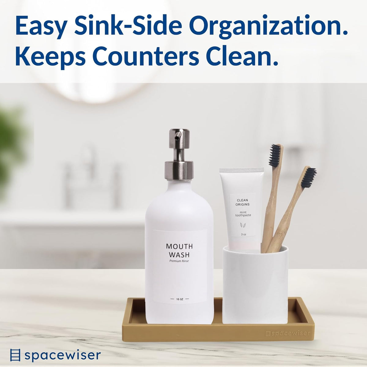 Countertop and Vanity Tray - Small 7.7” Silicone Tray for Soap Dispenser Bottles, Sponge Holder for Kitchen Sink Caddy Organizer, Bathroom Trays, Dish Soap Holder for Kitchen Counter, Keys