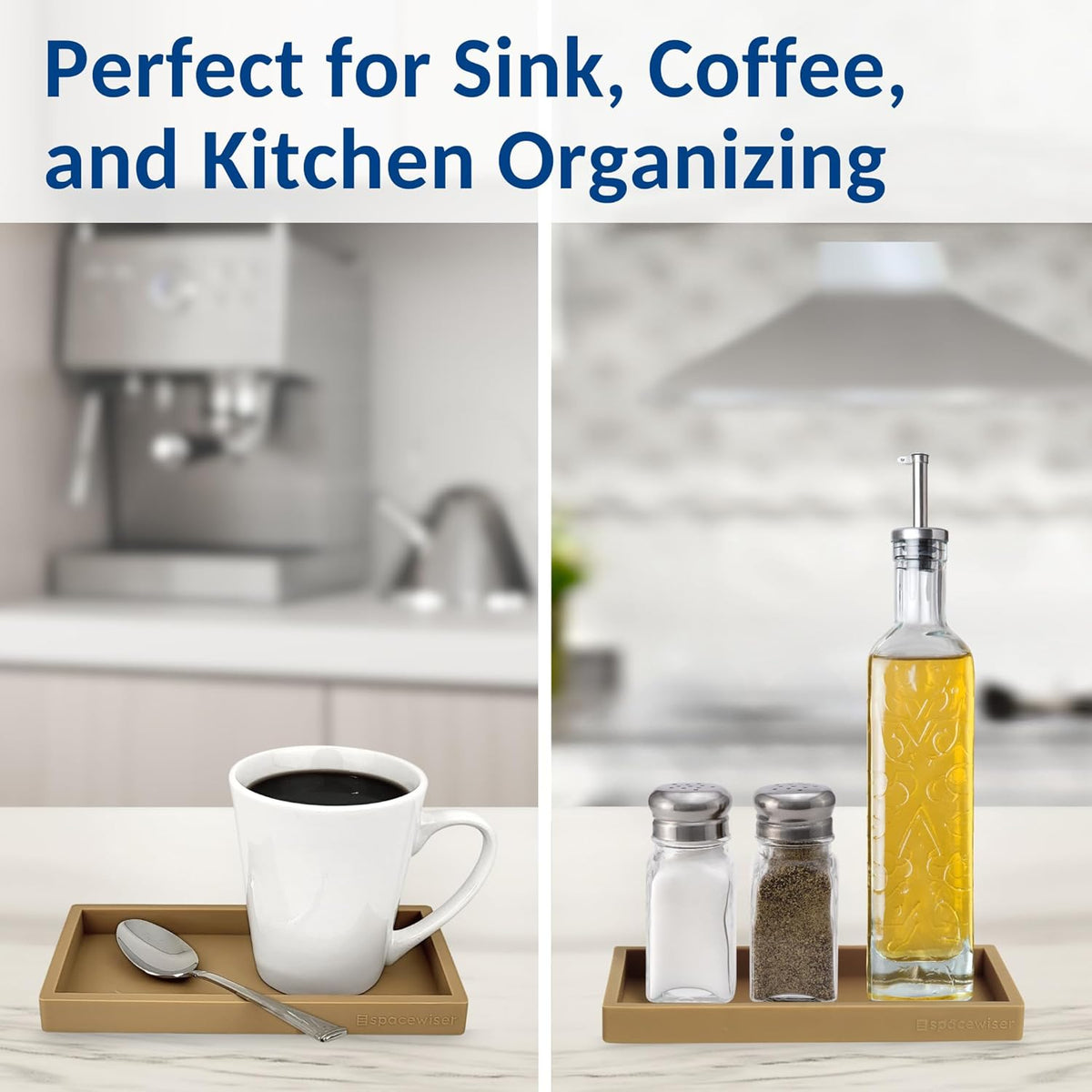 Countertop and Vanity Tray - Small 7.7” Silicone Tray for Soap Dispenser Bottles, Sponge Holder for Kitchen Sink Caddy Organizer, Bathroom Trays, Dish Soap Holder for Kitchen Counter, Keys