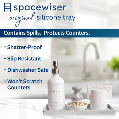 Countertop and Vanity Tray - Small 7.7” Silicone Tray for Soap Dispenser Bottles, Sponge Holder for Kitchen Sink Caddy Organizer, Bathroom Trays, Dish Soap Holder for Kitchen Counter, Keys