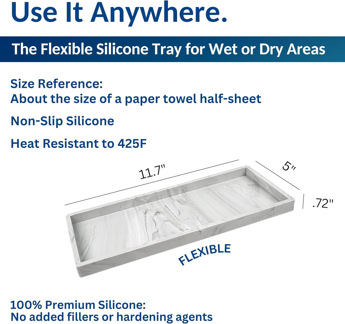 Countertop and Vanity Tray - Small 7.7” Silicone Tray for Soap Dispenser Bottles, Sponge Holder for Kitchen Sink Caddy Organizer, Bathroom Trays, Dish Soap Holder for Kitchen Counter, Keys