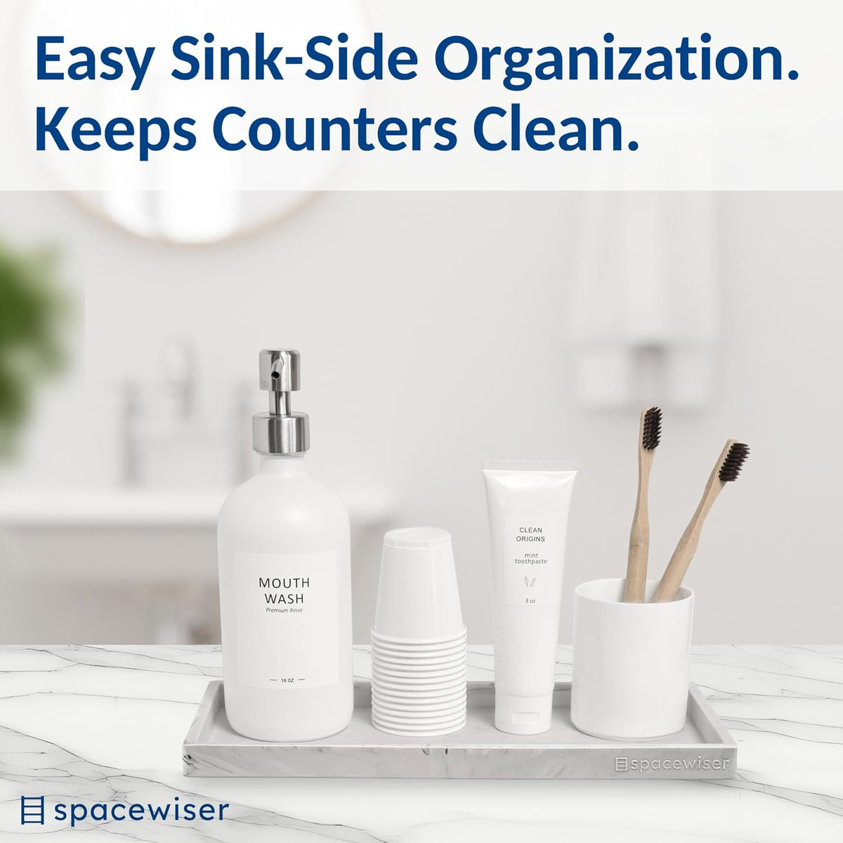 Countertop and Vanity Tray - Small 7.7” Silicone Tray for Soap Dispenser Bottles, Sponge Holder for Kitchen Sink Caddy Organizer, Bathroom Trays, Dish Soap Holder for Kitchen Counter, Keys