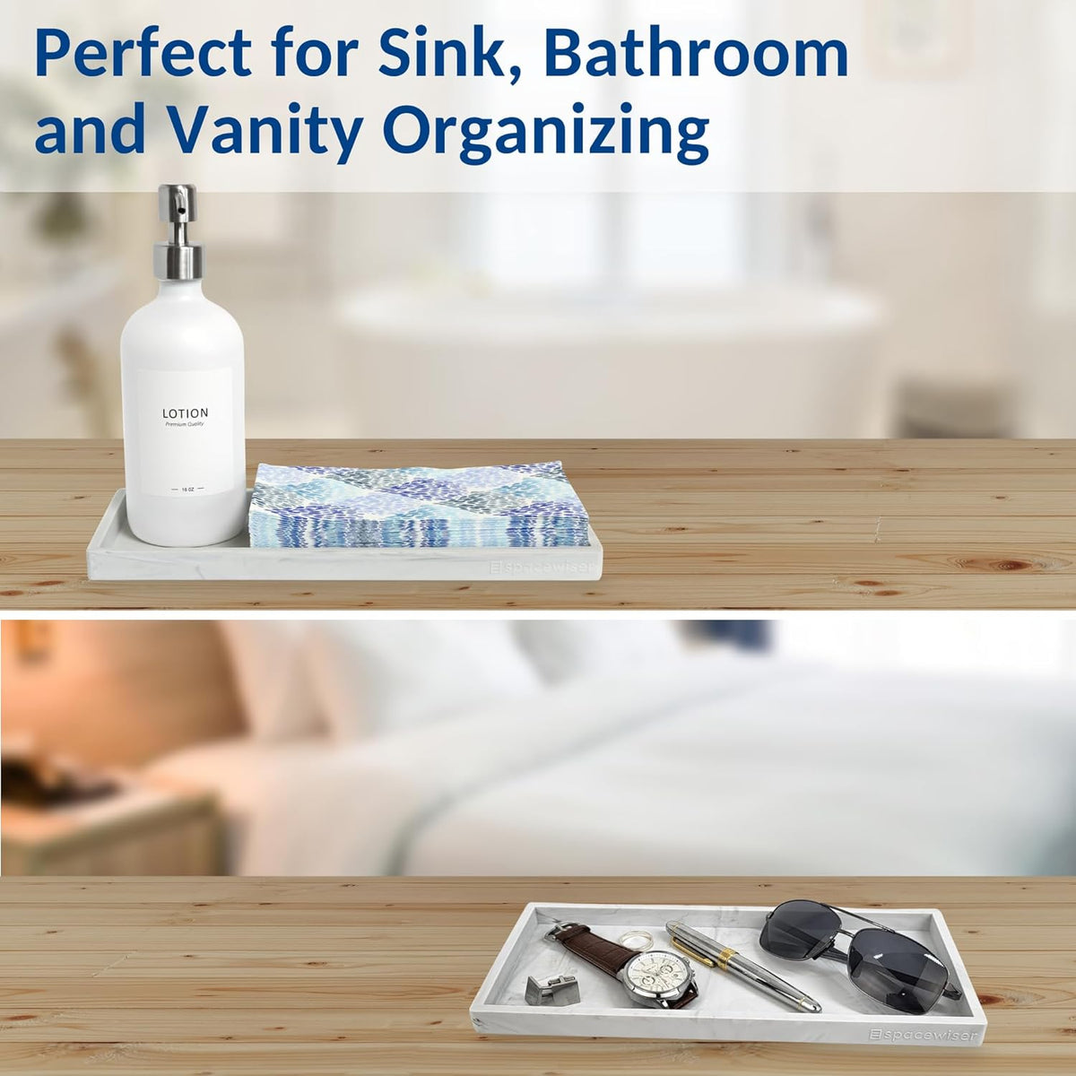 Countertop and Vanity Tray - Small 7.7” Silicone Tray for Soap Dispenser Bottles, Sponge Holder for Kitchen Sink Caddy Organizer, Bathroom Trays, Dish Soap Holder for Kitchen Counter, Keys
