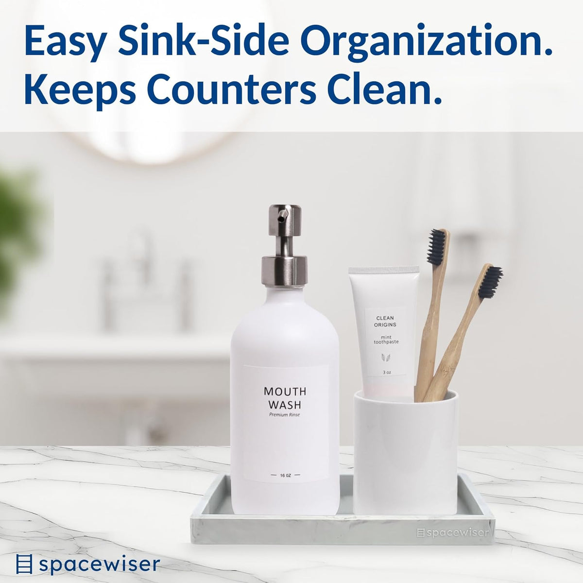 Countertop and Vanity Tray - Small 7.7” Silicone Tray for Soap Dispenser Bottles, Sponge Holder for Kitchen Sink Caddy Organizer, Bathroom Trays, Dish Soap Holder for Kitchen Counter, Keys