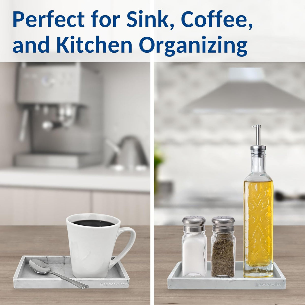 Countertop and Vanity Tray - Small 7.7” Silicone Tray for Soap Dispenser Bottles, Sponge Holder for Kitchen Sink Caddy Organizer, Bathroom Trays, Dish Soap Holder for Kitchen Counter, Keys
