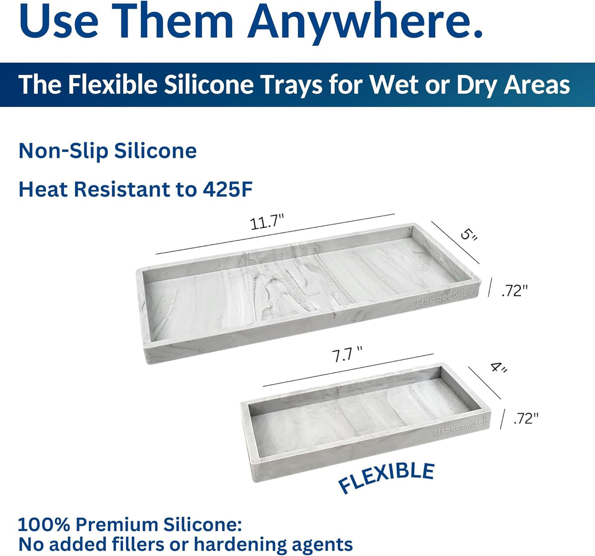 Countertop and Vanity Tray - Small 7.7” Silicone Tray for Soap Dispenser Bottles, Sponge Holder for Kitchen Sink Caddy Organizer, Bathroom Trays, Dish Soap Holder for Kitchen Counter, Keys