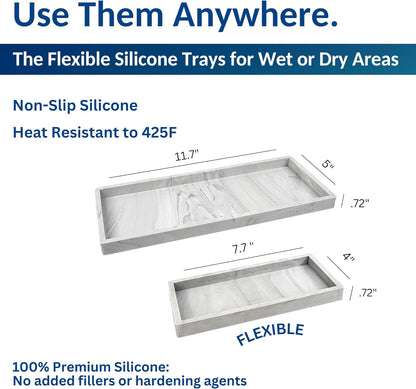 Countertop and Vanity Tray - Small 7.7” Silicone Tray for Soap Dispenser Bottles, Sponge Holder for Kitchen Sink Caddy Organizer, Bathroom Trays, Dish Soap Holder for Kitchen Counter, Keys