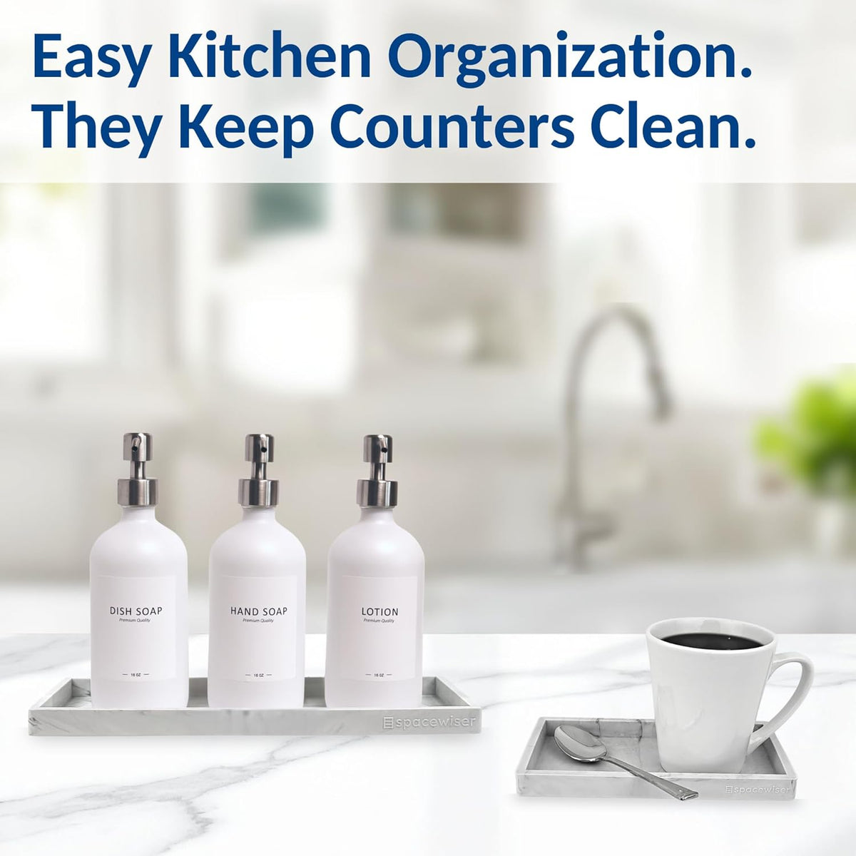 Countertop and Vanity Tray - Small 7.7” Silicone Tray for Soap Dispenser Bottles, Sponge Holder for Kitchen Sink Caddy Organizer, Bathroom Trays, Dish Soap Holder for Kitchen Counter, Keys