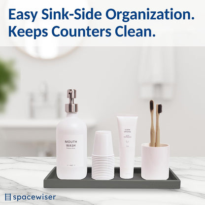 Countertop and Vanity Tray - Small 7.7” Silicone Tray for Soap Dispenser Bottles, Sponge Holder for Kitchen Sink Caddy Organizer, Bathroom Trays, Dish Soap Holder for Kitchen Counter, Keys