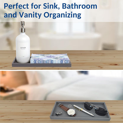 Countertop and Vanity Tray - Small 7.7” Silicone Tray for Soap Dispenser Bottles, Sponge Holder for Kitchen Sink Caddy Organizer, Bathroom Trays, Dish Soap Holder for Kitchen Counter, Keys