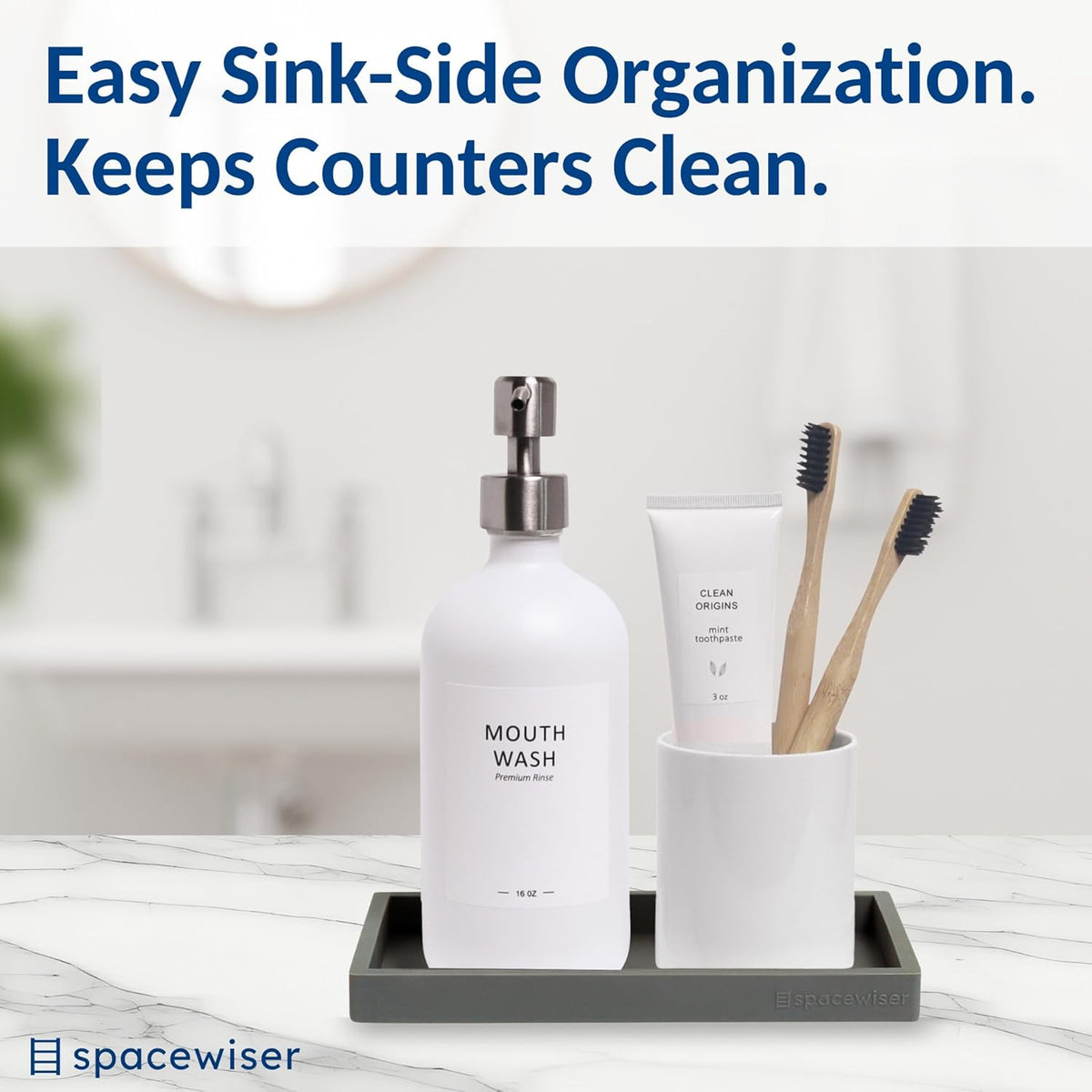 Countertop and Vanity Tray - Small 7.7” Silicone Tray for Soap Dispenser Bottles, Sponge Holder for Kitchen Sink Caddy Organizer, Bathroom Trays, Dish Soap Holder for Kitchen Counter, Keys