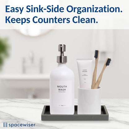 Countertop and Vanity Tray - Small 7.7” Silicone Tray for Soap Dispenser Bottles, Sponge Holder for Kitchen Sink Caddy Organizer, Bathroom Trays, Dish Soap Holder for Kitchen Counter, Keys