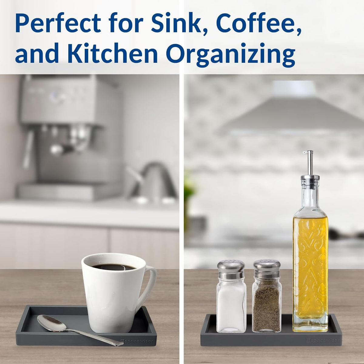 Countertop and Vanity Tray - Small 7.7” Silicone Tray for Soap Dispenser Bottles, Sponge Holder for Kitchen Sink Caddy Organizer, Bathroom Trays, Dish Soap Holder for Kitchen Counter, Keys