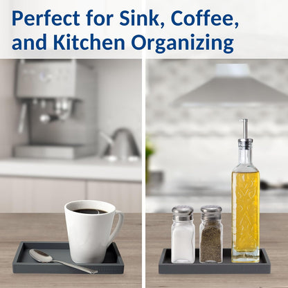 Countertop and Vanity Tray - Small 7.7” Silicone Tray for Soap Dispenser Bottles, Sponge Holder for Kitchen Sink Caddy Organizer, Bathroom Trays, Dish Soap Holder for Kitchen Counter, Keys