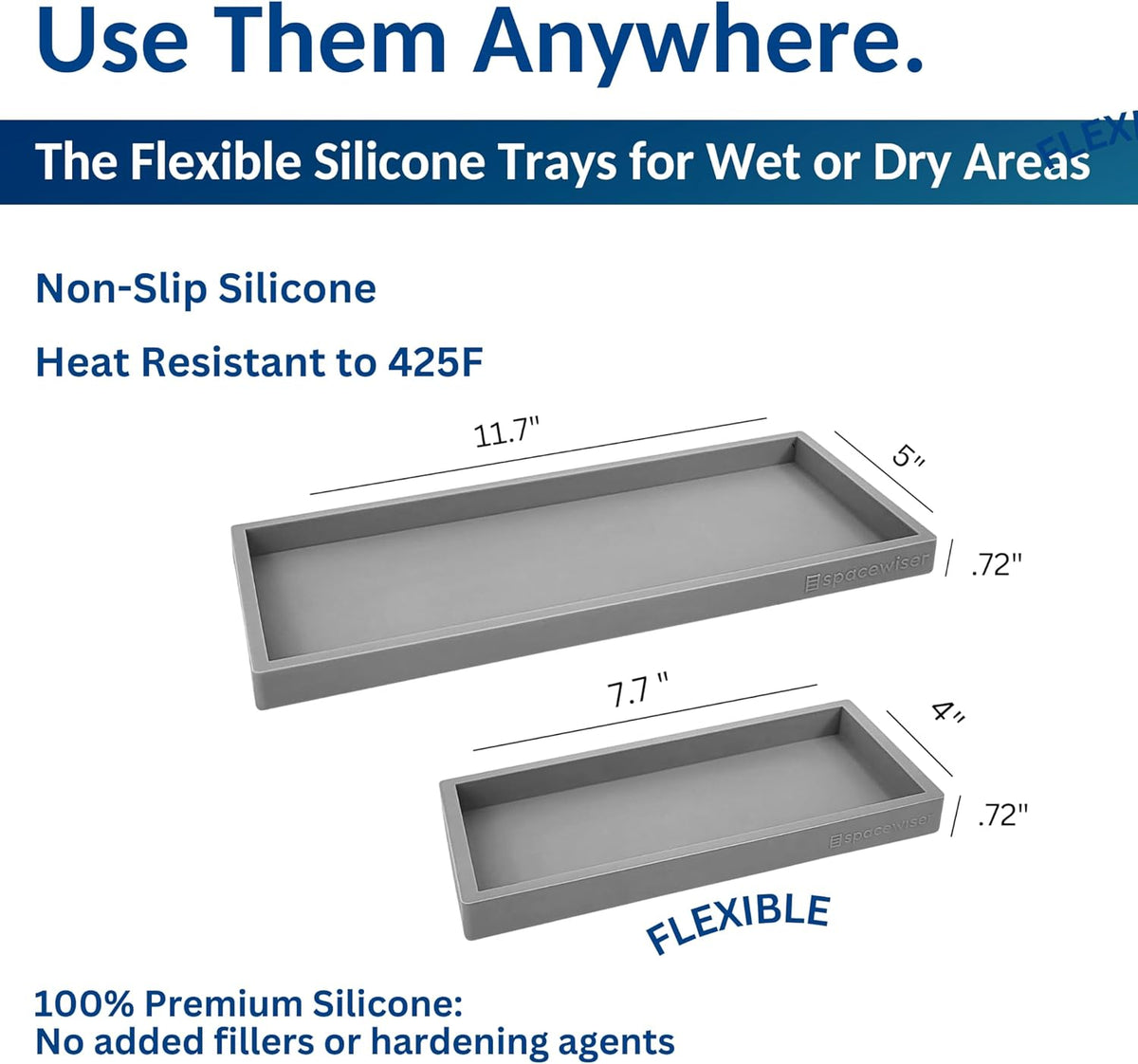 Countertop and Vanity Tray - Small 7.7” Silicone Tray for Soap Dispenser Bottles, Sponge Holder for Kitchen Sink Caddy Organizer, Bathroom Trays, Dish Soap Holder for Kitchen Counter, Keys