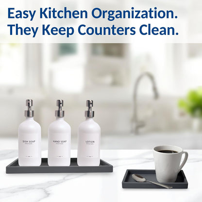 Countertop and Vanity Tray - Small 7.7” Silicone Tray for Soap Dispenser Bottles, Sponge Holder for Kitchen Sink Caddy Organizer, Bathroom Trays, Dish Soap Holder for Kitchen Counter, Keys