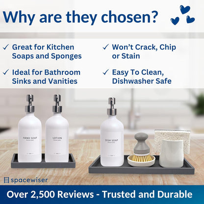 Countertop and Vanity Tray - Small 7.7” Silicone Tray for Soap Dispenser Bottles, Sponge Holder for Kitchen Sink Caddy Organizer, Bathroom Trays, Dish Soap Holder for Kitchen Counter, Keys