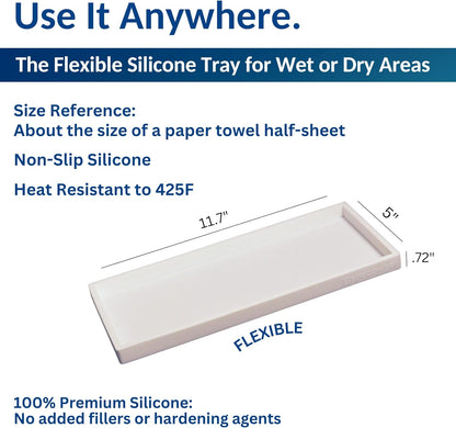 Countertop and Vanity Tray - Small 7.7” Silicone Tray for Soap Dispenser Bottles, Sponge Holder for Kitchen Sink Caddy Organizer, Bathroom Trays, Dish Soap Holder for Kitchen Counter, Keys
