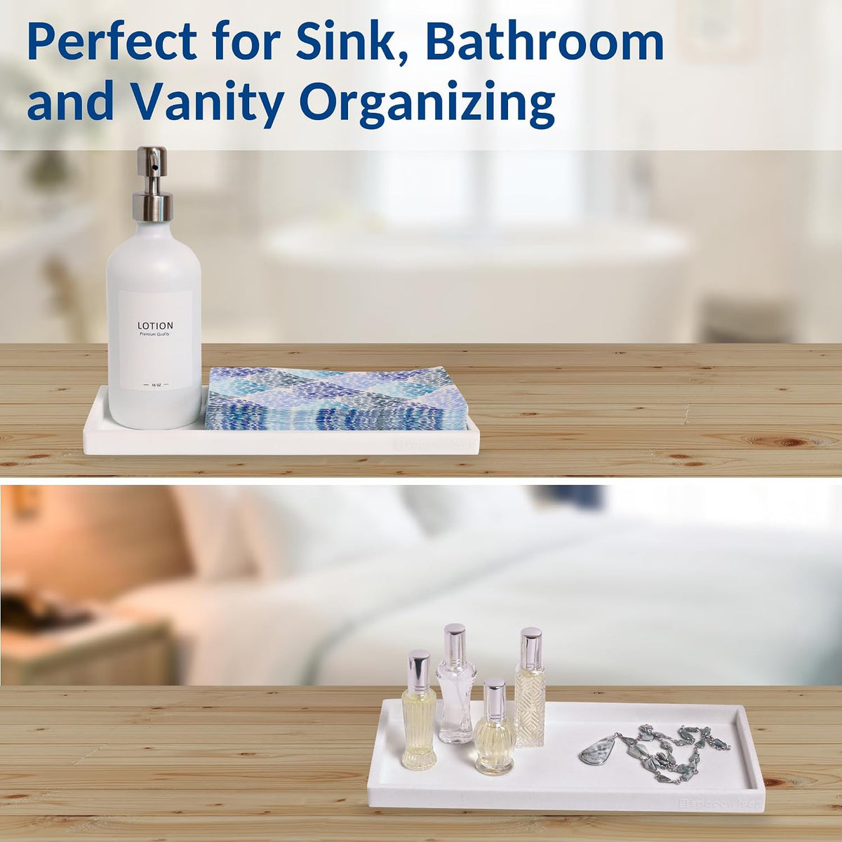 Countertop and Vanity Tray - Small 7.7” Silicone Tray for Soap Dispenser Bottles, Sponge Holder for Kitchen Sink Caddy Organizer, Bathroom Trays, Dish Soap Holder for Kitchen Counter, Keys