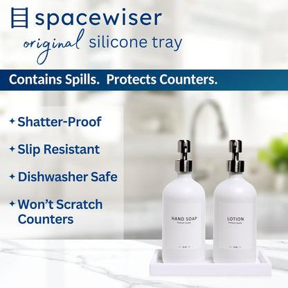Countertop and Vanity Tray - Small 7.7” Silicone Tray for Soap Dispenser Bottles, Sponge Holder for Kitchen Sink Caddy Organizer, Bathroom Trays, Dish Soap Holder for Kitchen Counter, Keys