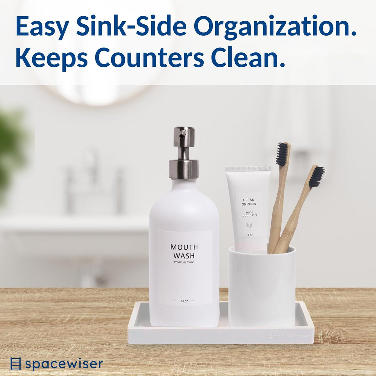 Countertop and Vanity Tray - Small 7.7” Silicone Tray for Soap Dispenser Bottles, Sponge Holder for Kitchen Sink Caddy Organizer, Bathroom Trays, Dish Soap Holder for Kitchen Counter, Keys