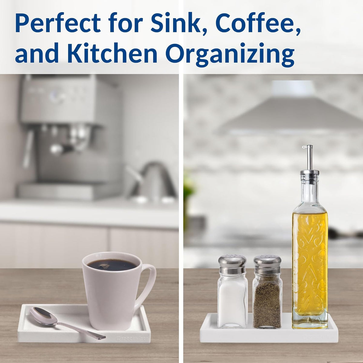 Countertop and Vanity Tray - Small 7.7” Silicone Tray for Soap Dispenser Bottles, Sponge Holder for Kitchen Sink Caddy Organizer, Bathroom Trays, Dish Soap Holder for Kitchen Counter, Keys