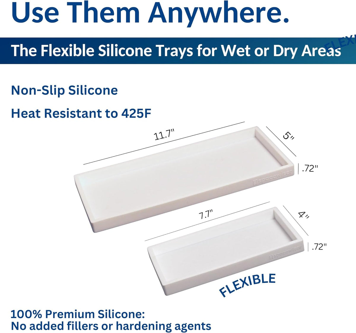 Countertop and Vanity Tray - Small 7.7” Silicone Tray for Soap Dispenser Bottles, Sponge Holder for Kitchen Sink Caddy Organizer, Bathroom Trays, Dish Soap Holder for Kitchen Counter, Keys