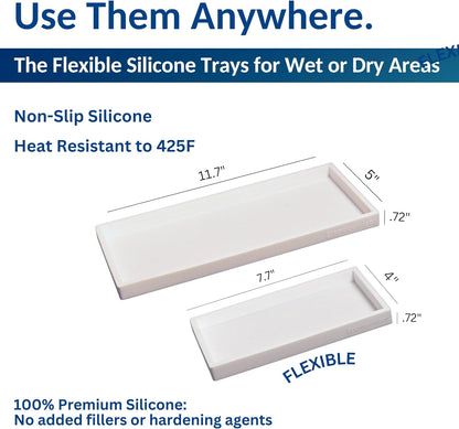 Countertop and Vanity Tray - Small 7.7” Silicone Tray for Soap Dispenser Bottles, Sponge Holder for Kitchen Sink Caddy Organizer, Bathroom Trays, Dish Soap Holder for Kitchen Counter, Keys