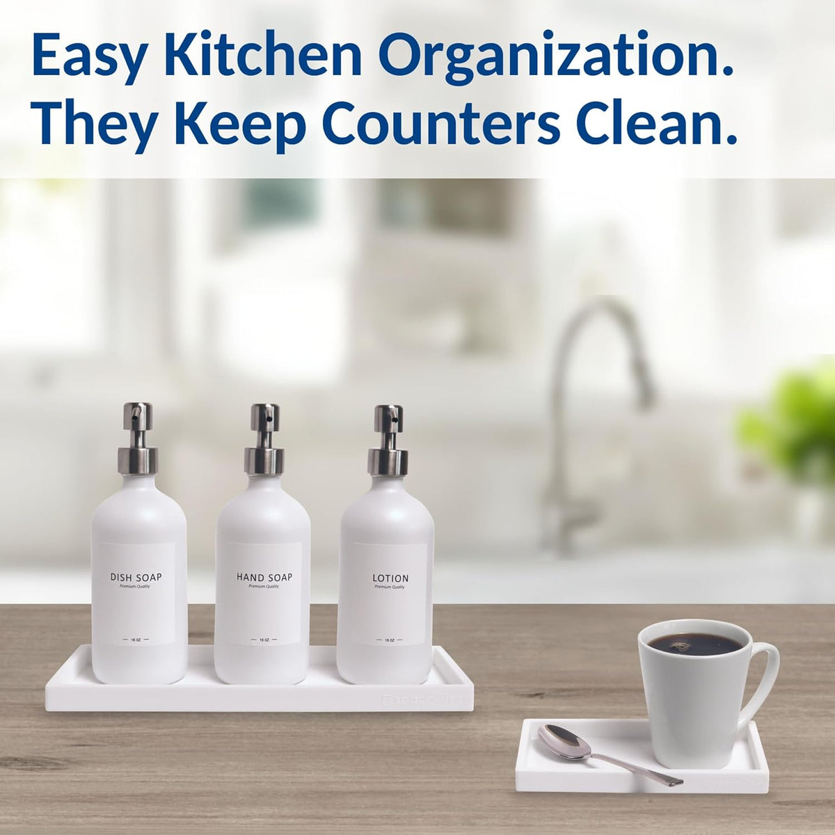 Countertop and Vanity Tray - Small 7.7” Silicone Tray for Soap Dispenser Bottles, Sponge Holder for Kitchen Sink Caddy Organizer, Bathroom Trays, Dish Soap Holder for Kitchen Counter, Keys
