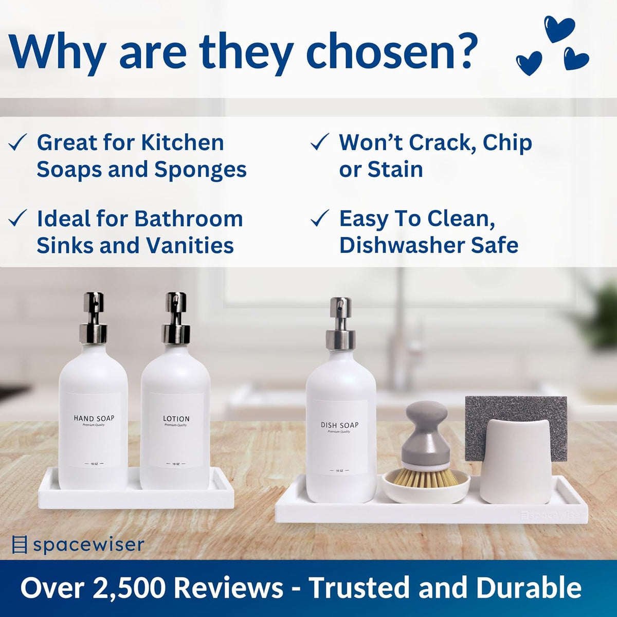 Countertop and Vanity Tray - Small 7.7” Silicone Tray for Soap Dispenser Bottles, Sponge Holder for Kitchen Sink Caddy Organizer, Bathroom Trays, Dish Soap Holder for Kitchen Counter, Keys