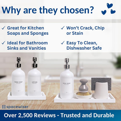Countertop and Vanity Tray - Small 7.7” Silicone Tray for Soap Dispenser Bottles, Sponge Holder for Kitchen Sink Caddy Organizer, Bathroom Trays, Dish Soap Holder for Kitchen Counter, Keys