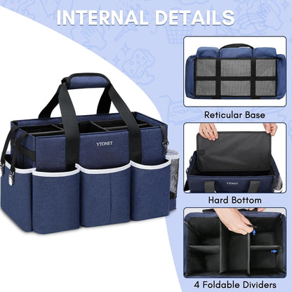 Wearable Cleaning Caddy Bag, Large Cleaning Supplies Organizer with 4 Foldable Dividers, Kitchen Caddy Organizer with Handle & Adjustable Shoulder Straps for Cleaners & Housekeeper, Blue