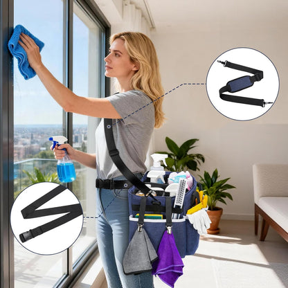 Wearable Cleaning Caddy Bag, Large Cleaning Supplies Organizer with 4 Foldable Dividers, Kitchen Caddy Organizer with Handle & Adjustable Shoulder Straps for Cleaners & Housekeeper, Blue